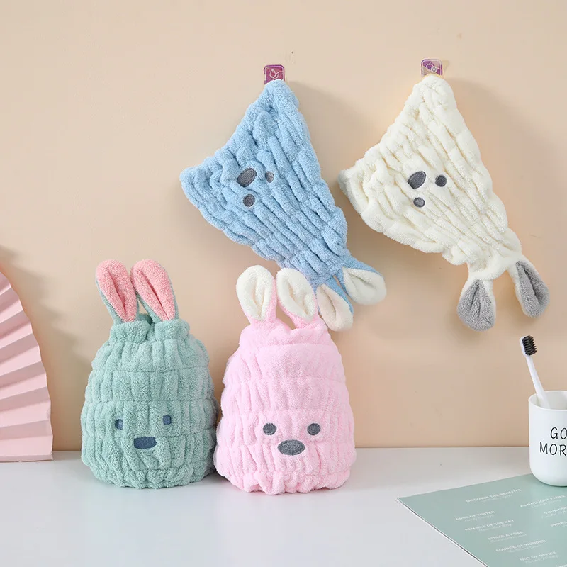 Cute Cartoon Rabbit Ear Embroidery Coral Fleece Absorption Thickened Hair Dryer Princess Wraps Head Towel