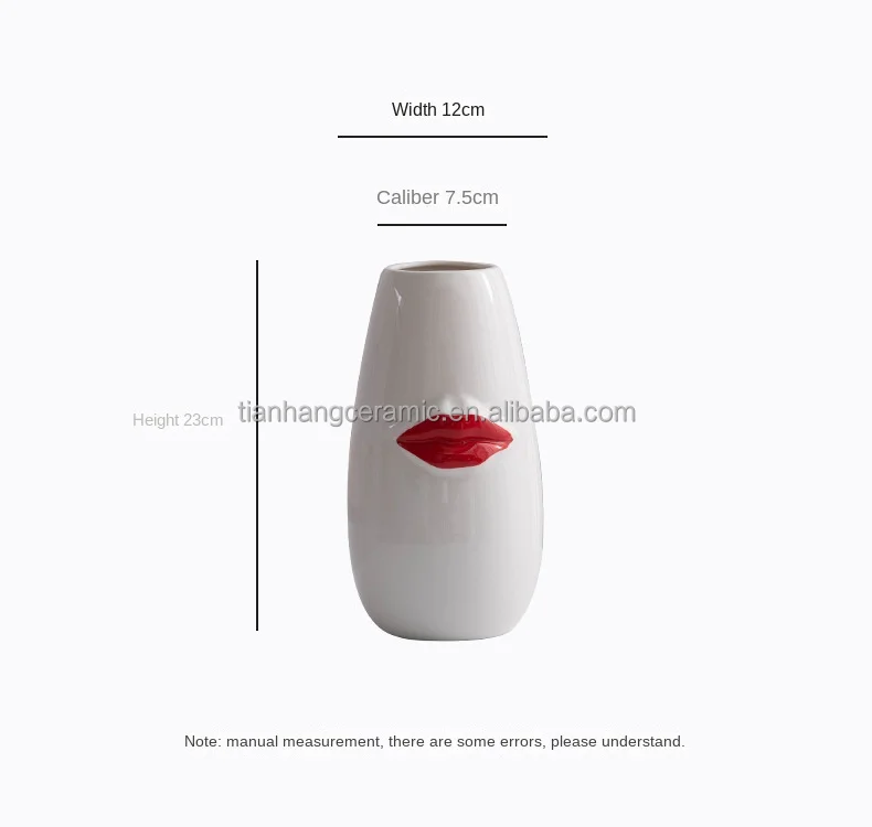 High Luxury Minimalist Boho Creative Floral Vases Ceramic Modern Vases for Home Decor Decorative Vase with Red Lip.jpg
