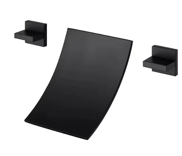 Ares Idealex Wall Mounted Copper 2 Hnadles Black Golden Waterfall Basin Sink Faucet for Bathroom Mixer Tap