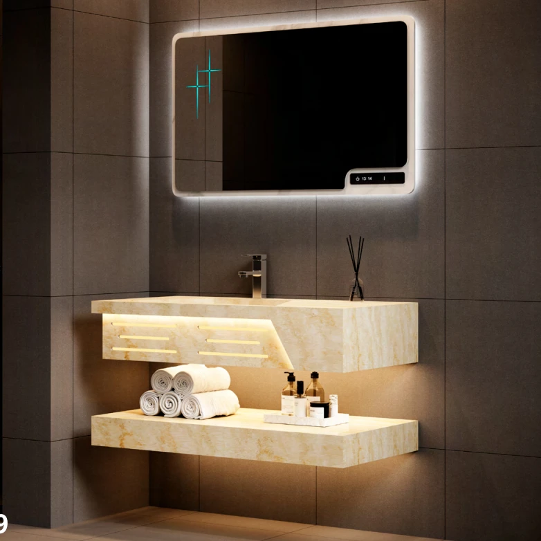 2024 роскошный шкаф для ванной комнаты каменные раковины плавающие Шкафы производитель Chaozhou