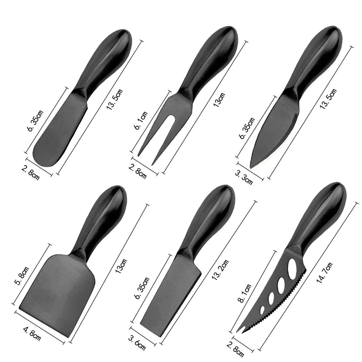 Breakfast Butter Knife Slicer Sandwich Spreader Cheese Cutters Collection Stainless Steel Black Cheese Knife Set