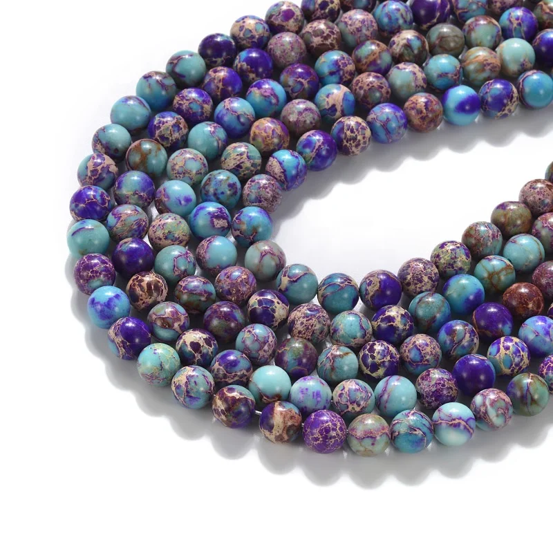 Cliobeads wholesale semi-precious loose beads strand, 8mm 10mm  mixed blue purple Impression Jasper Round Beads