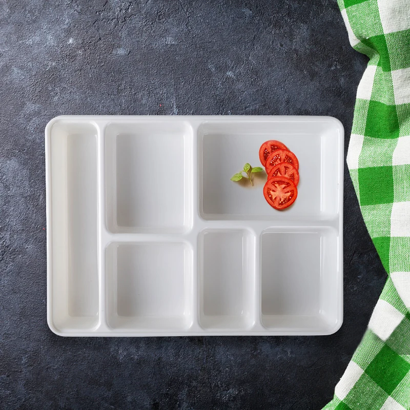 6 Compartment Divided Food Plate Melamine Plastic Hospital Deep Container Tray