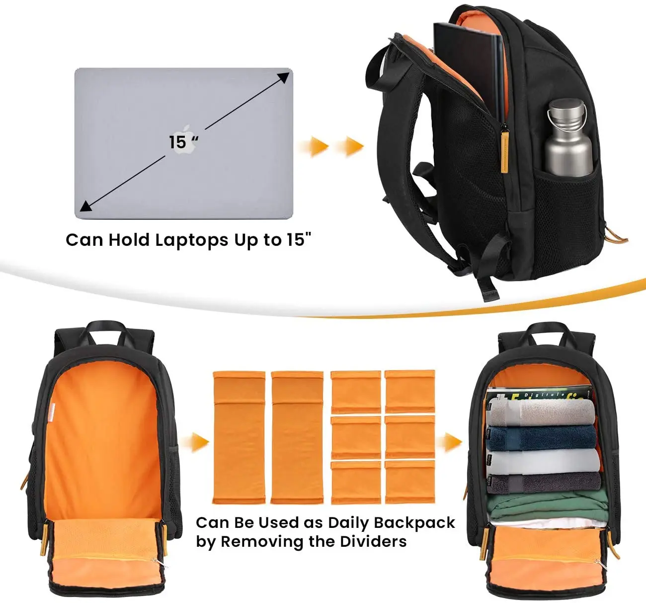 Multi-functional Camera Backpack Waterproof Camera Bag Large Capacity Camera Case with 15 Inch Laptop Compartment