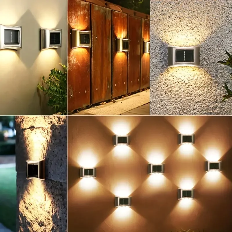 2024 Outdoor Stainless Steel Solar Light Garden Solar Wall Lamp UP and Down Light Warm White Deck Lighting