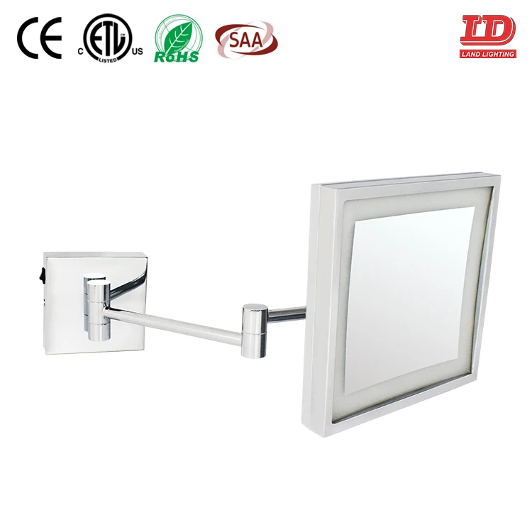IP44 Wall mounted round magnifying 360 degree rotation led illuminated bathroom shaving mirror led light hotel makeup mirror
