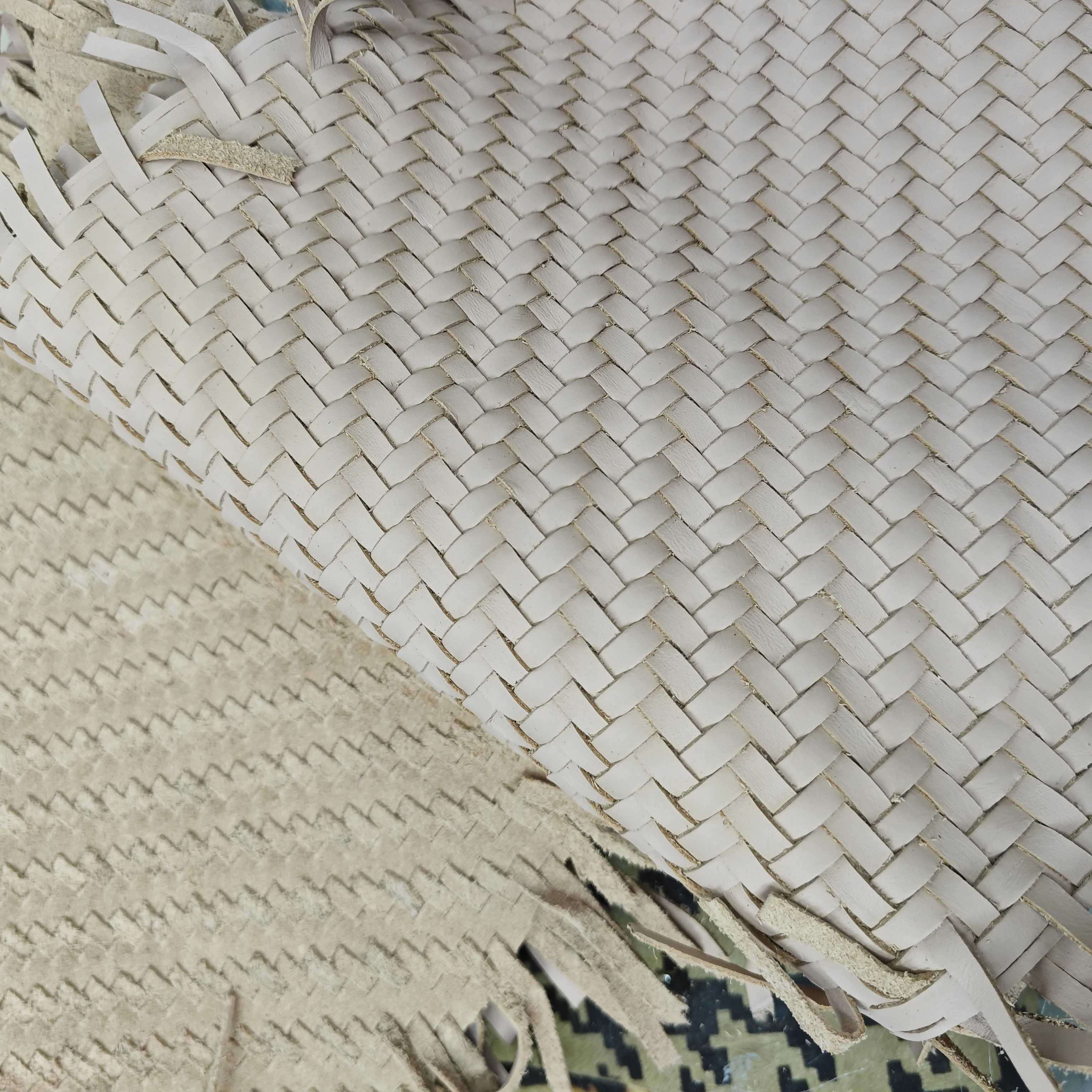 Garment braided cow leather fabric handmade woven first layer genuine cowhide