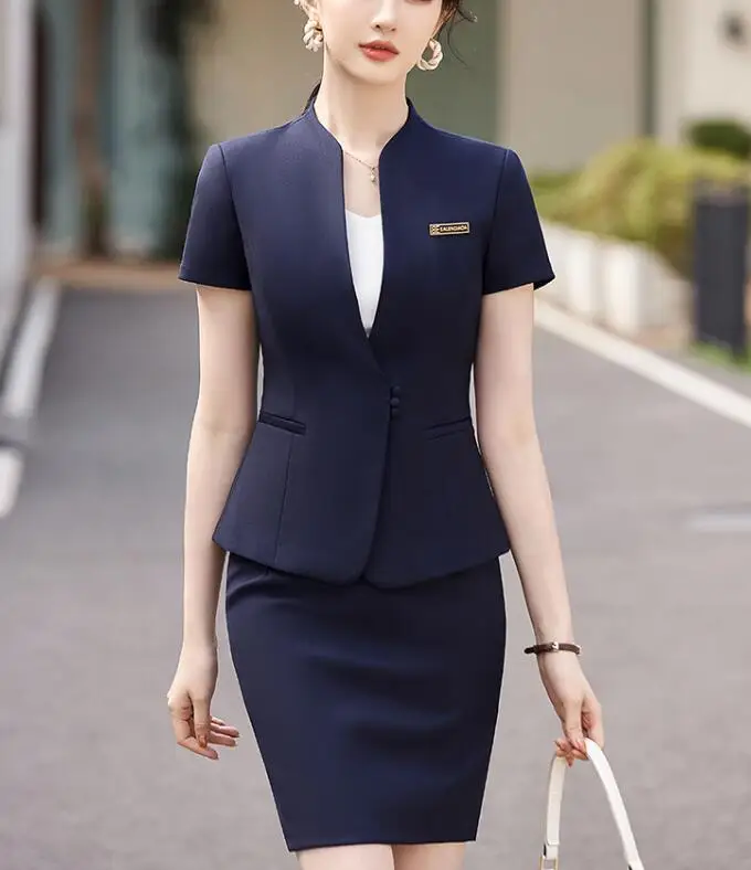 2024 new short skirt set, work clothes slim fit, slimming hotel front desk reception work clothes women suits office formal