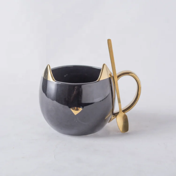 Simple Gold Cat Shape Student Couple Gift Drinking Cup Office Coffee Ceramic Mug
