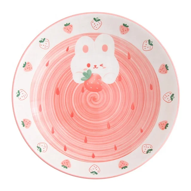 Creative Microwave Bowls Set Cartoon Diner Set Plate Ceramic Strawberry Rabbit Dinner Service Dinnerware Set