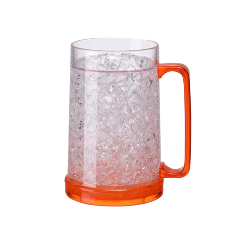 Double Wall Gel Frosty Freezer Ice Cooling Mugs 16oz Plastic Beer Cup with Handle