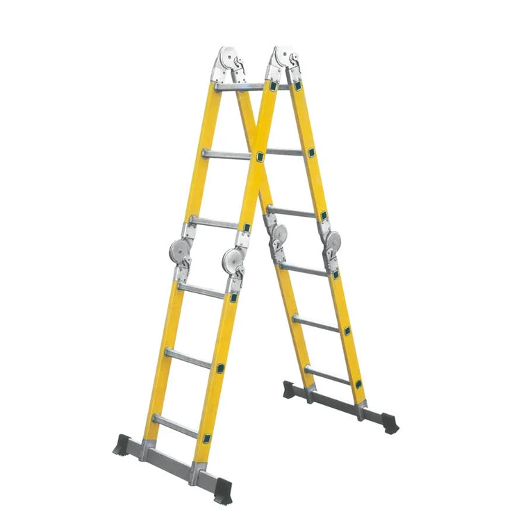 EN131 yellow multi-purpose fiberglass folding ladder used for professional and DIY