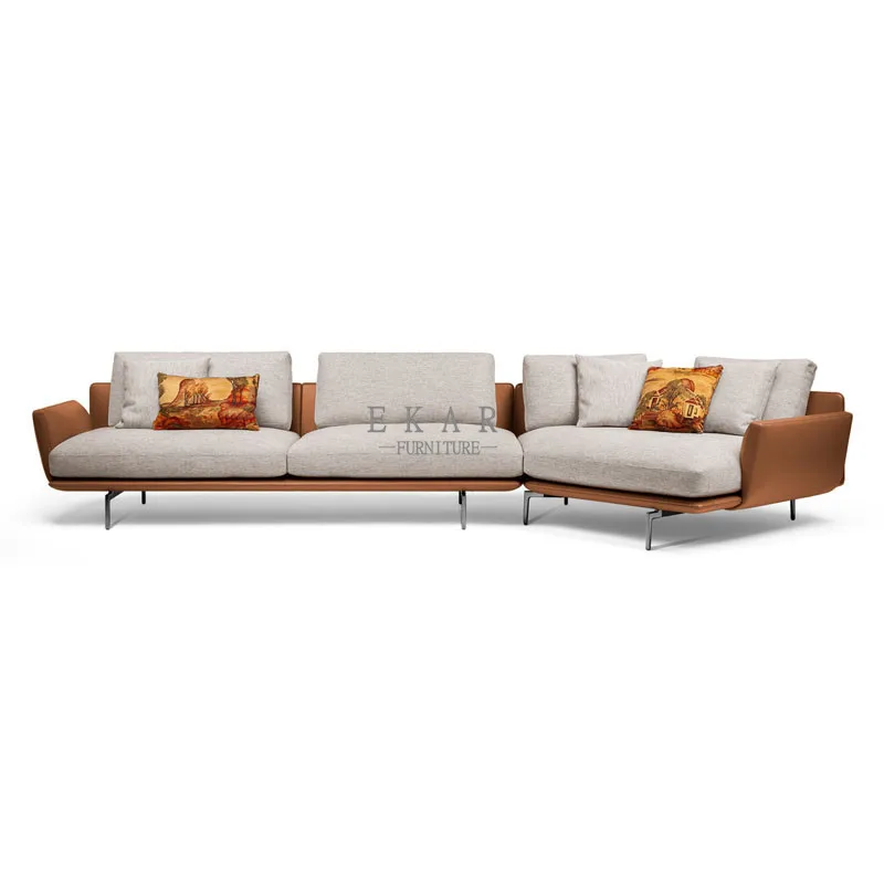 Factory Direct Supply Modern Nordic Leather Couch Living Room Furniture Metal Legs Leather Sofa Set