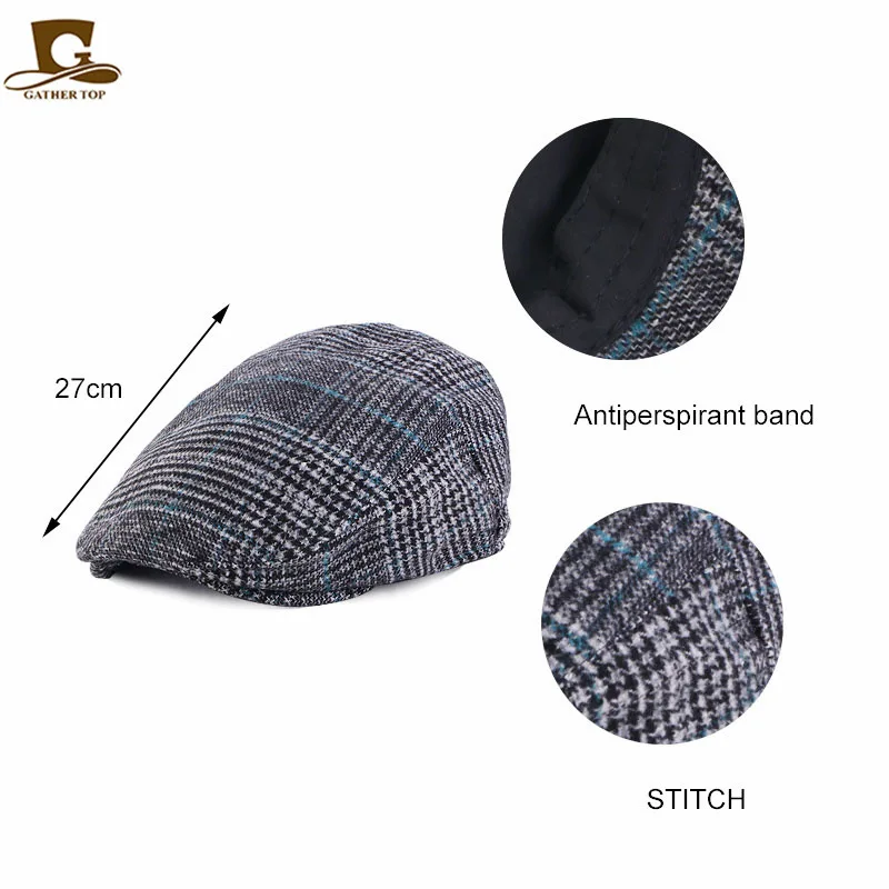 juding on English vintage plaid duck tongue beret hair front hat Comfortable breathable golf