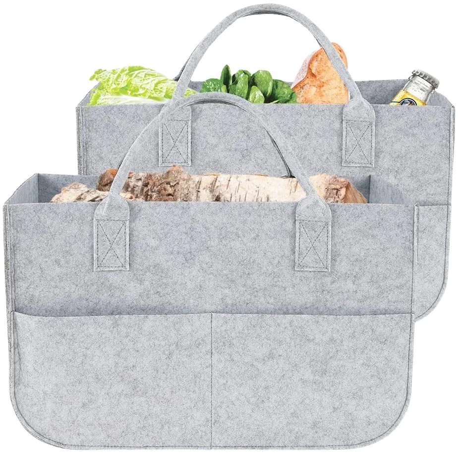 Складная сумка из войлока, серая сумка для покупок, деревянная корзина для покупок, газета