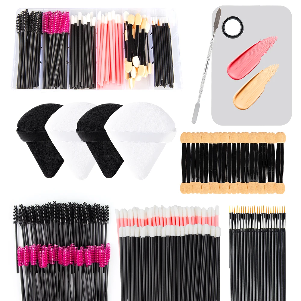 256Pcs Mixing Palette Powder Puffs Lip Brush Mascara Brush Disposable Makeup Applicators Kit For Professional Makeup Artist