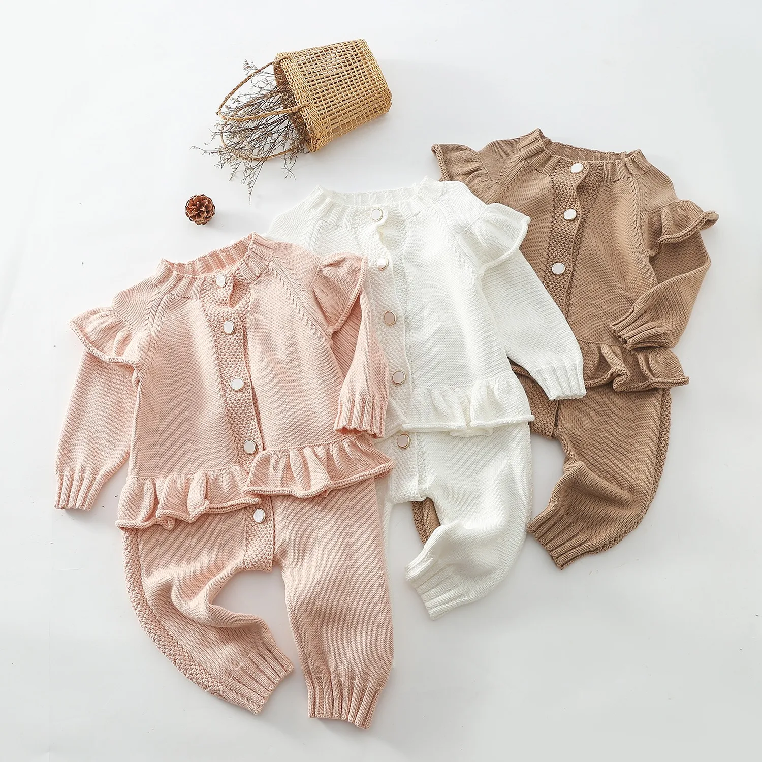 Xiximi 100%Cotton Autumn And Winter Baby Girls Long Sleeve Overall Ribbed Romper Cotton Wool Knitted Jumpsuit Fairy Romper