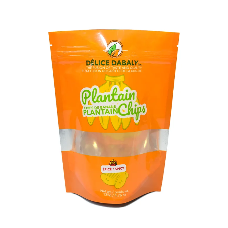 Plantain Chips Resealable Composite Plastic Snack Chips Packaging Custom Logo Popcorn Nylar Zipper Food Grade Bags Pouch Sachet