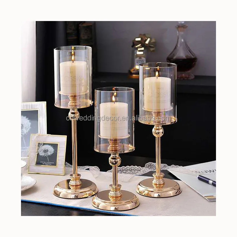Round Tall Glass Candle Holder Single Candle Holder Cup Wedding Centerpiece Gold Candlestick Holder With the Best Quality