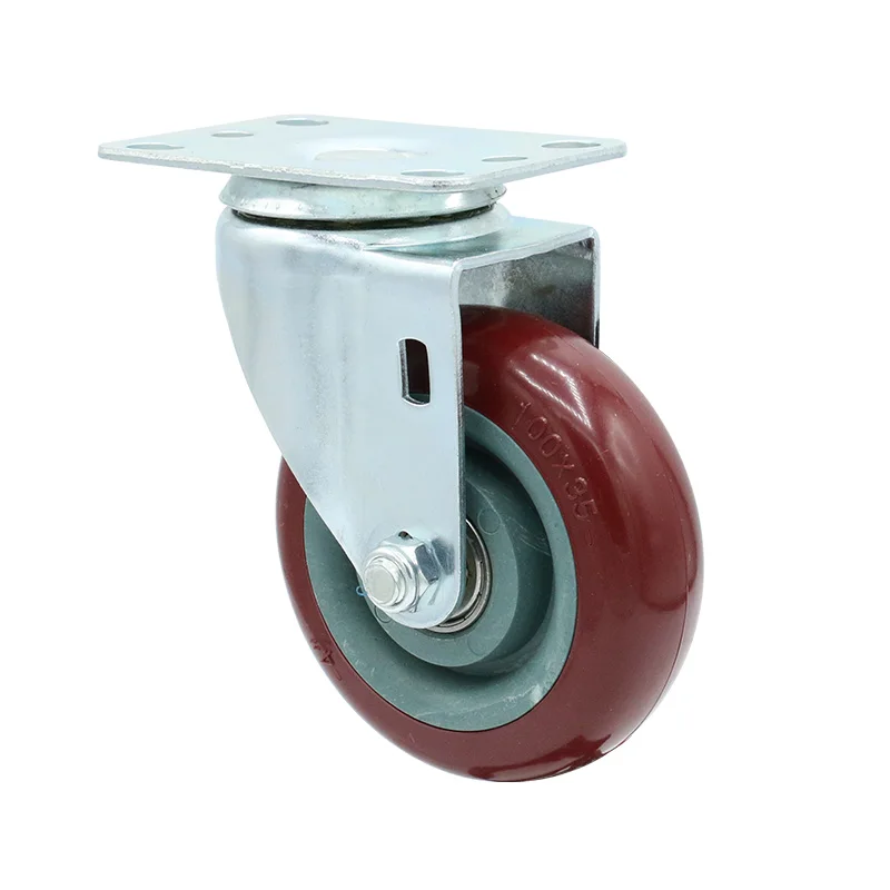 Polyurethane wheel style 4 inch medium duty red pu caster wheel 100*32mm pu castor with double bearing