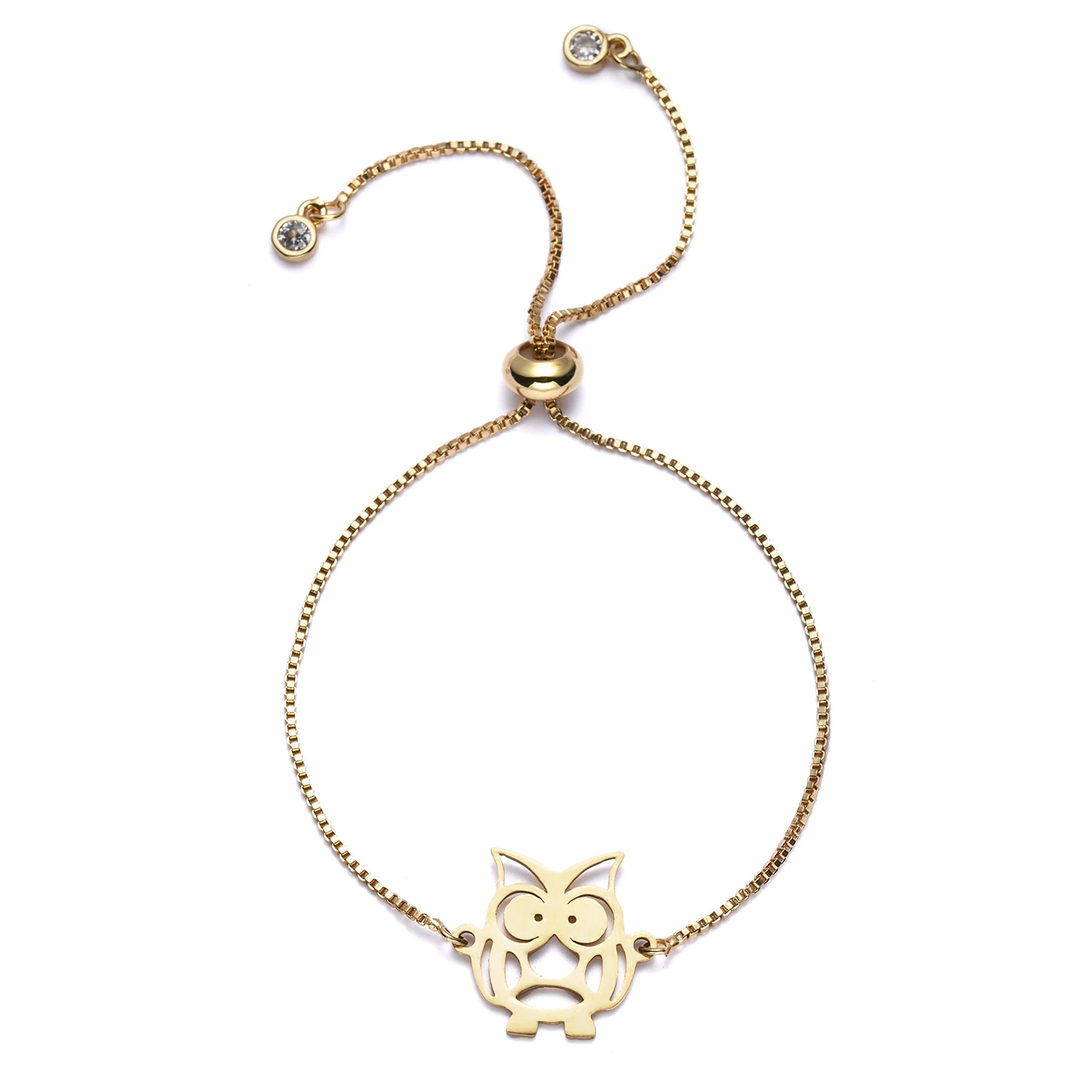 Fashion Adjustable Charm Bracelet 18k Gold Stainless Steel Bracelet Hollow Owl Women Bracelet Women Girls Fashion
