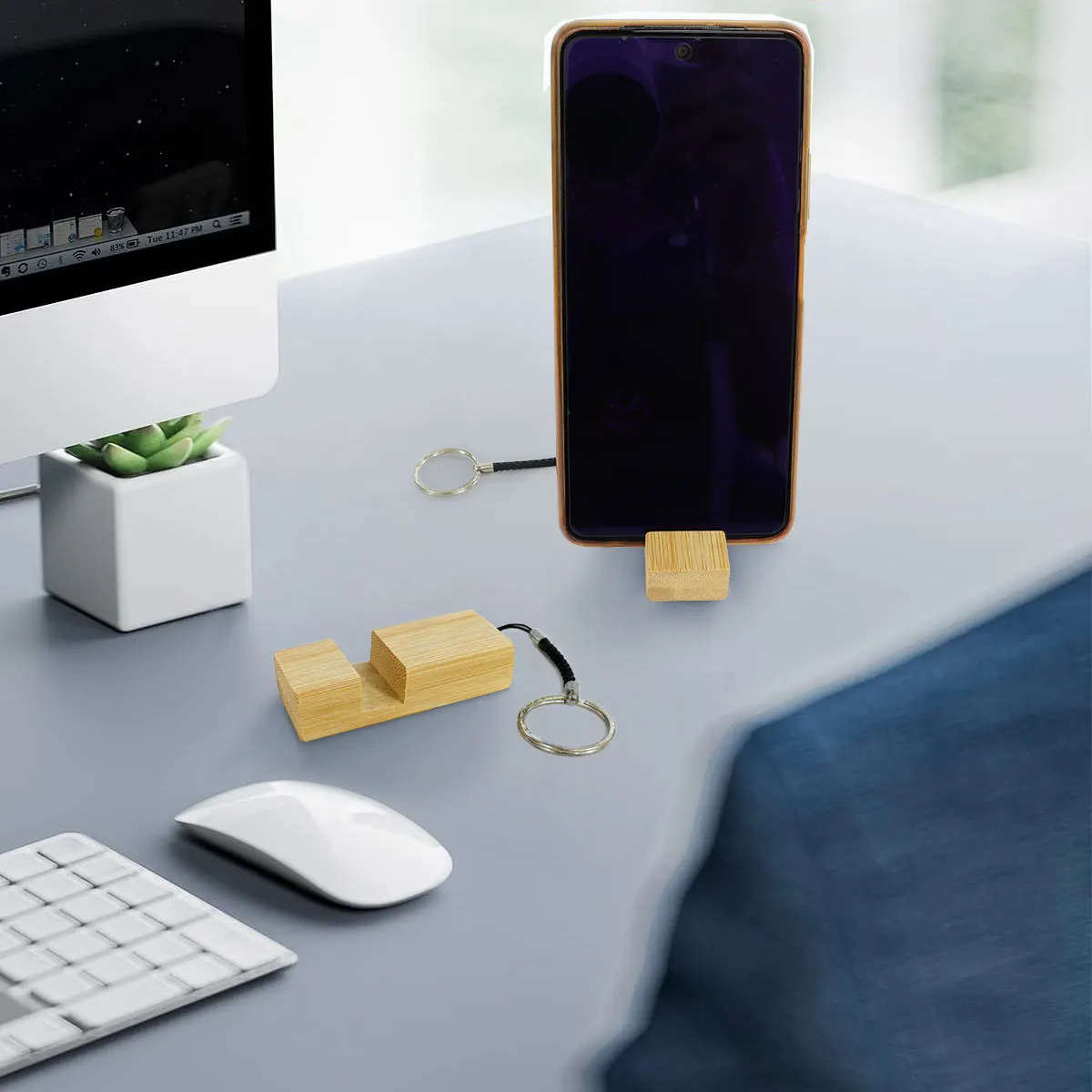 portable Engravable Personalized Blank keyring accessories key chain phone standee wood key chains bamboo phone stand holder