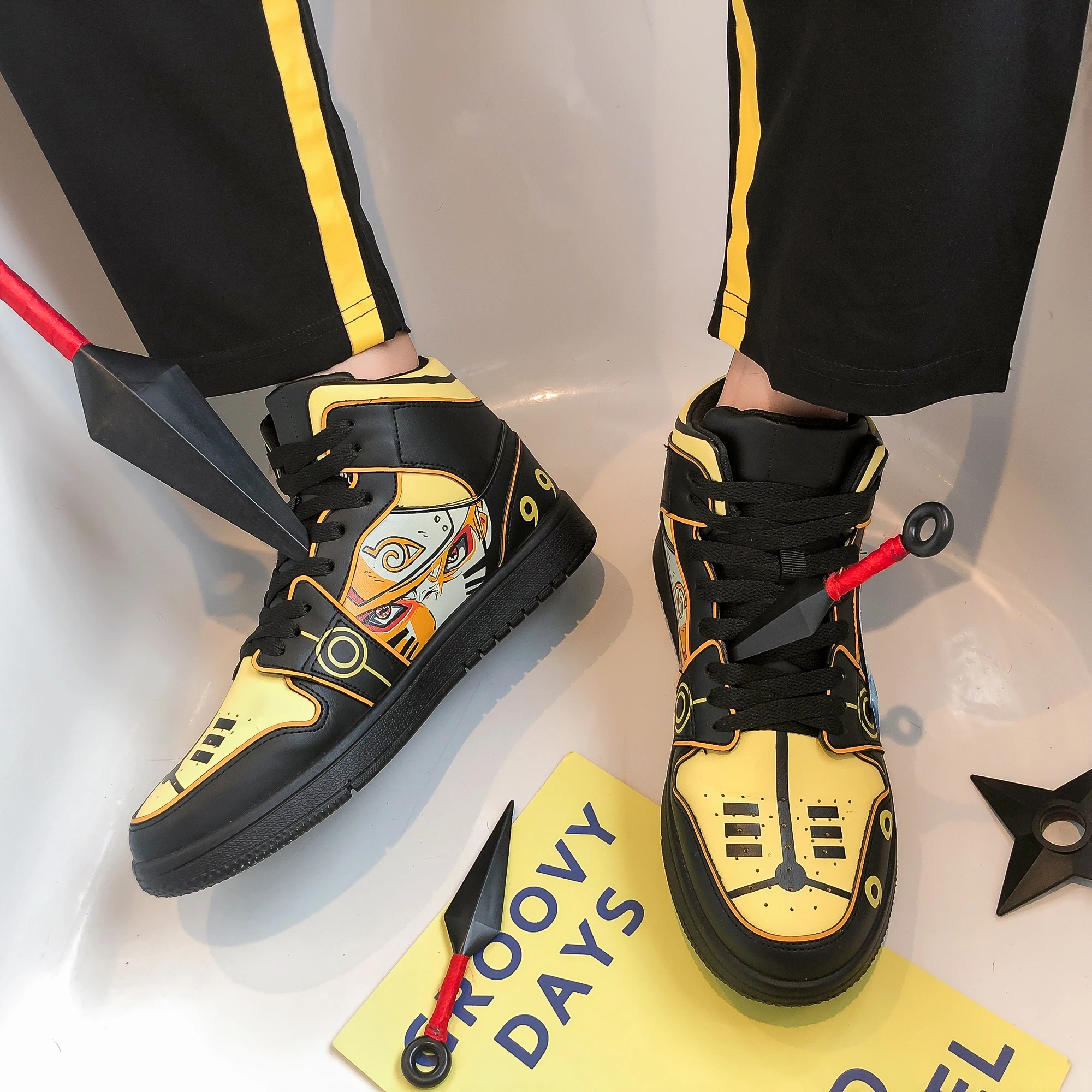 Hot Sale Casual Men Sneakers High-top Anime Shoes For Men Naruto 3D Men Skateboard Shoes Breathable Hard-wearing