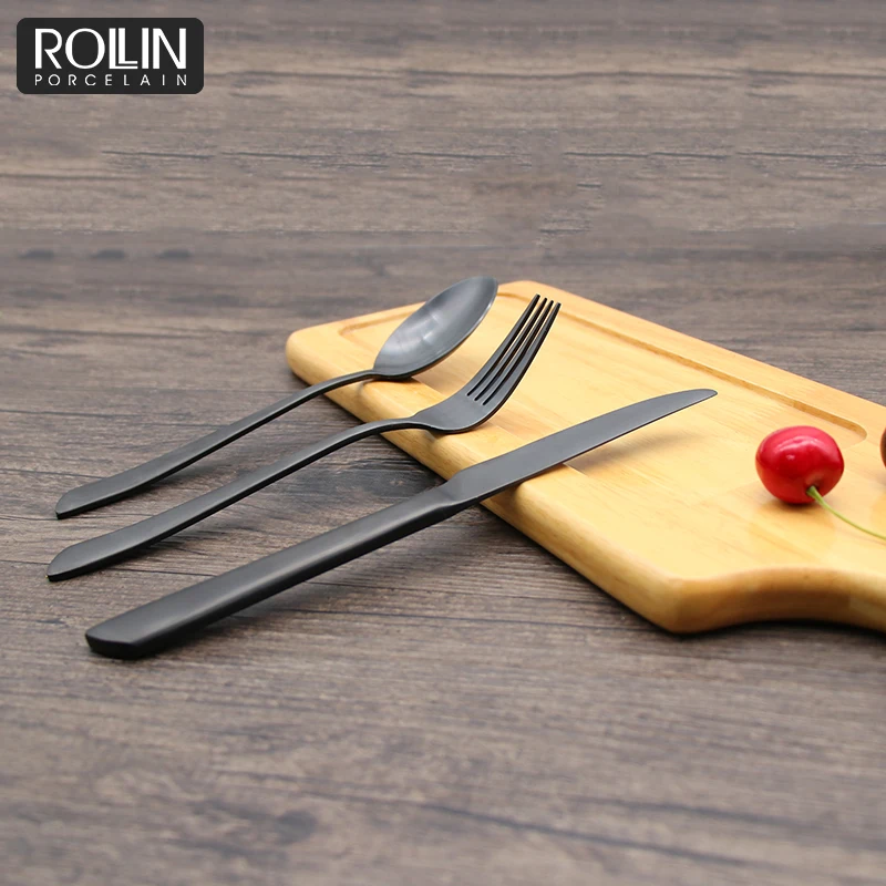 Matt Black Cutlery Set Mental Tableware Set Fork Spoon Knife Matt Black Flatware cutlery set stainless