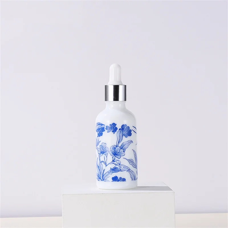 10ml 15ml 30ml 50ml 100ml Cosmetic Serum White Glass Dropper Bottle White Porcelain Printed Oil Dropper Bottle