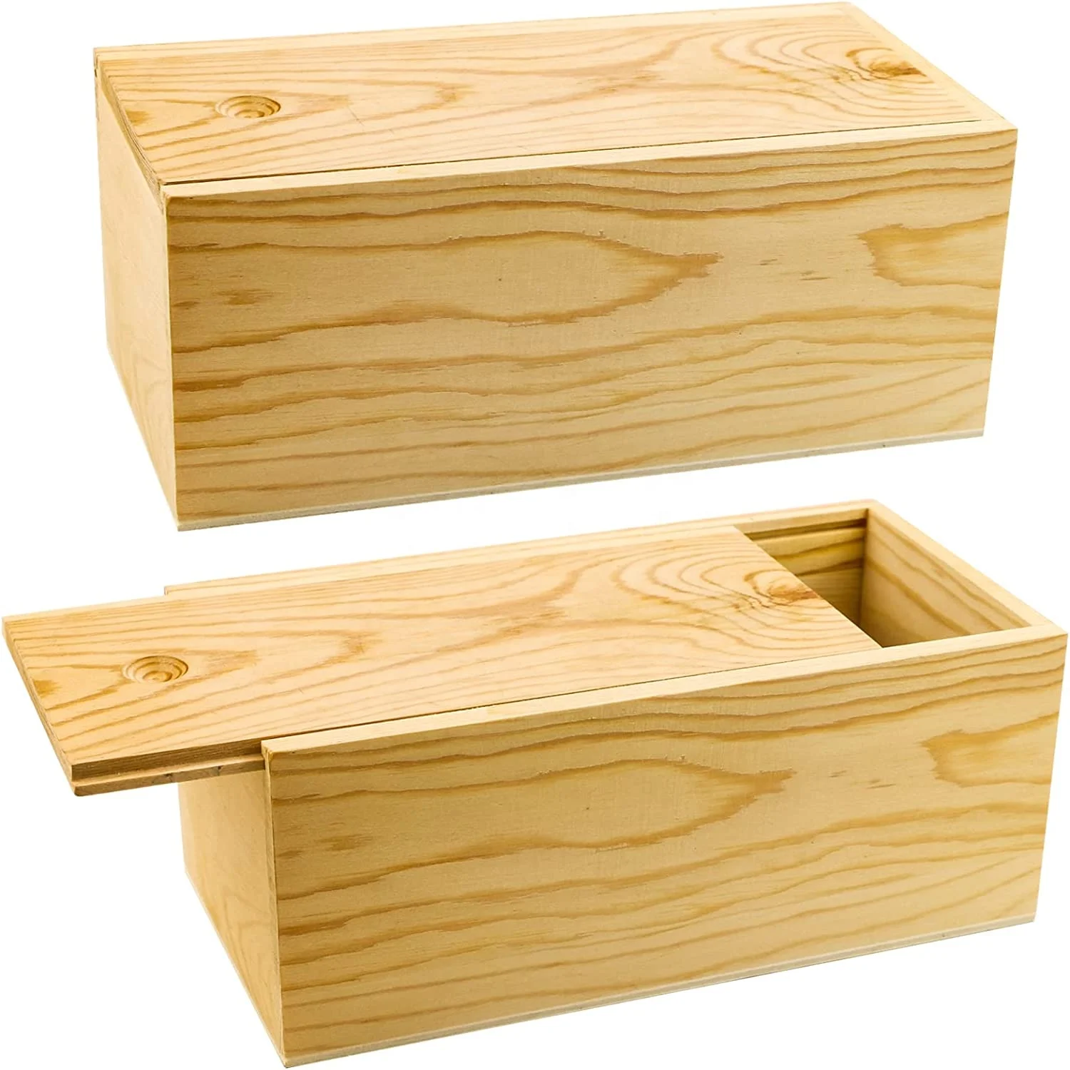wholesale custom wooden pencil pen box Unfinished Wood Storage Box with Slide Lid