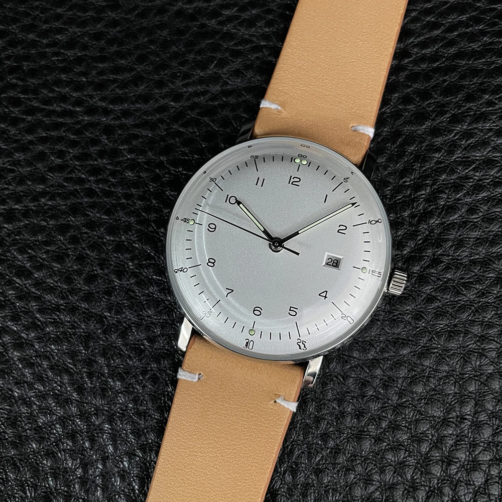 38mm Lady Size Stainless Steel Case Leather Strap Watch with arabic number dial