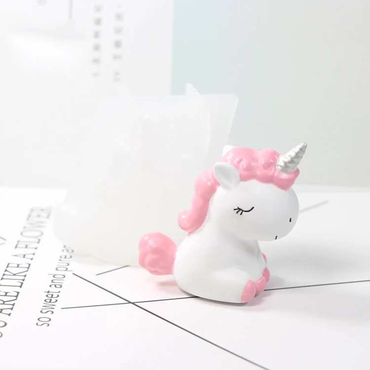 D194 3D Unicorn incense silicone mold gypsum car key hanging decoration, DIY animal Chocolate Mold, cake dessert silicone mold