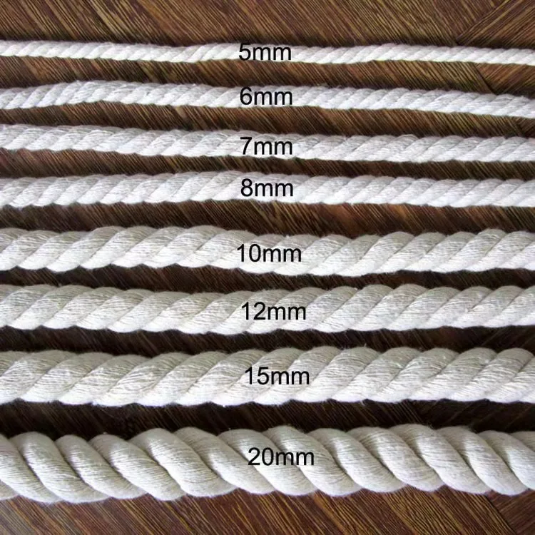 Customized 5mm-20mm Natural Colorful 3-strand Twisted Cord Cotton Rope Macrame Cord for Bag Wall Hanging Plant Hangers