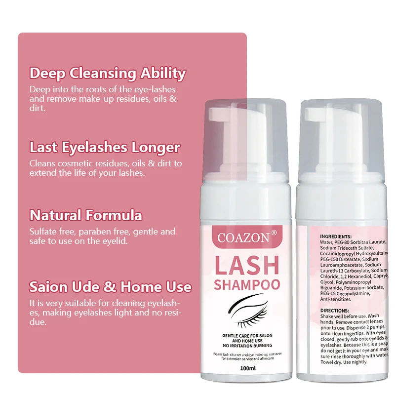 Custom Eyelash care shampoo packaging Eyelash Cleanser Deep Remove Lash extension Foam Cleanser Private label