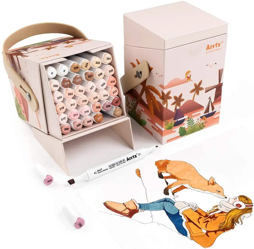 Arrtx 36 Colors Skin Tones Markers Set Dual Headed Alcohol Based Manga Art Marker Pen for Coloring