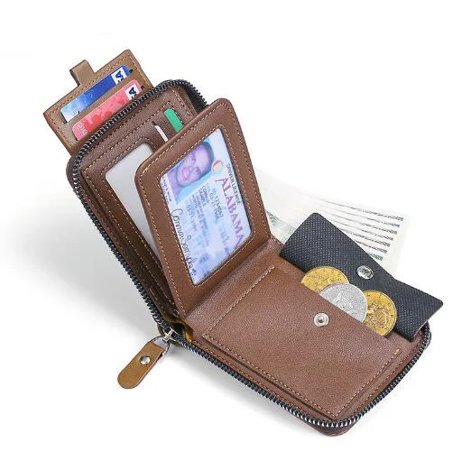 Оптовая продажа маленькие кошельки из искусственной кожи двустворчатые с RFID-блокировкой несколькими отделениями для карт мужские застежкой-молнией