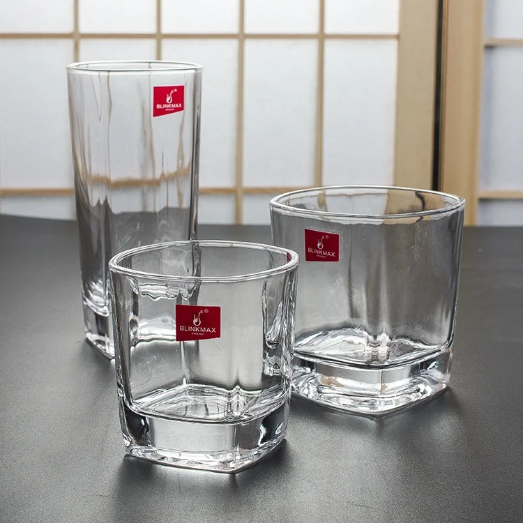 Blinkmax Creative Transparent Square Water Whiskey  Glass Bar Shot Glass Heat-Resistant Hotel Restaurant Use Glass Mug