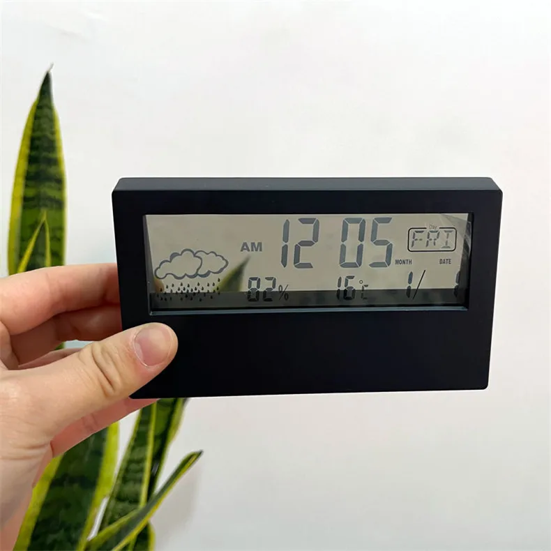 Smart Desk Digital Clock Time Calendar Temperature Weather Transparent Screen Table Alarm Clock