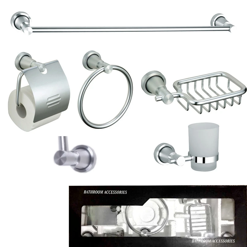 Factory Cheap 6pcs bathroom accessories set Aluminum Alloy Towel bar Toilet paper holder Glass shelf for Bathroom
