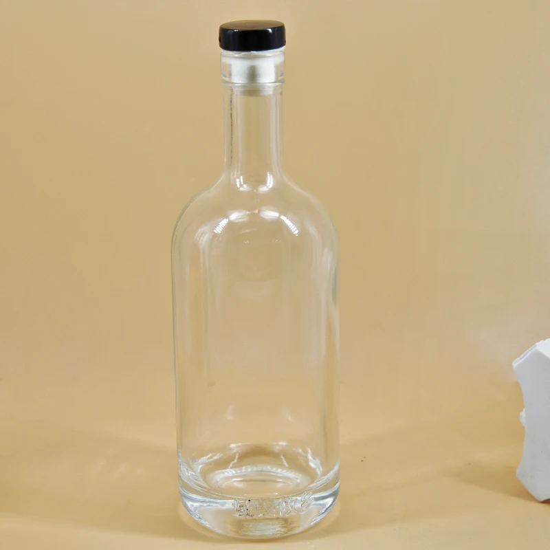 Custom colour logo 500ml boston glass wine bottles vodka whisky rum glass bottles with cork