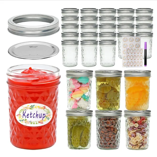Custom label 250ml Empty Food Canning Wholesale 8oz Glass mason jar with Lids