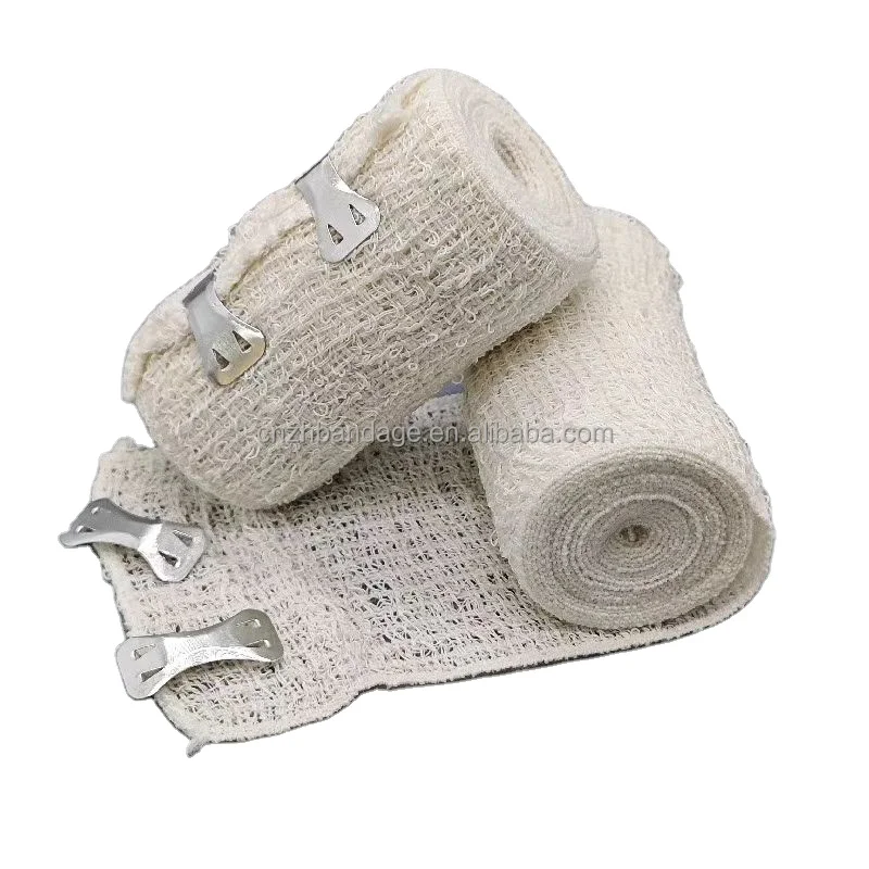 Elastic Wrinkle Raw White With Metal Clip Soft First Aid Kit Accessory Natural Colour Cotton Bandage