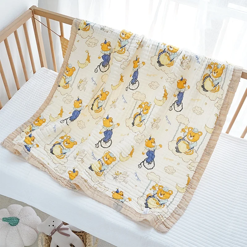 Newborns 6-Layer Pure Cotton Wide Edge Baby Bath Towel Baby Sleeping Blanket