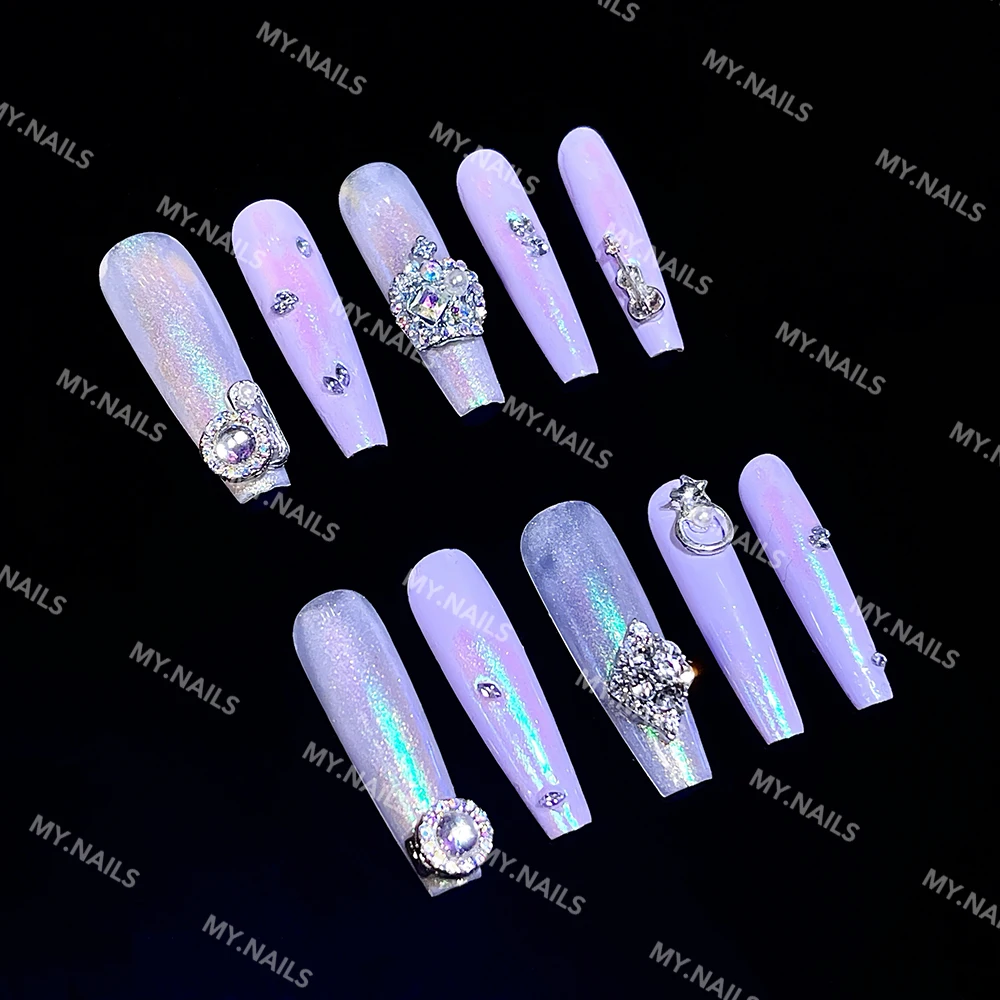 Acrylic Press Bling Rhinestone Handmade False Custom Logo Red on Nails Medium Length Finger French Full Cover Soft Gel Nail Tips