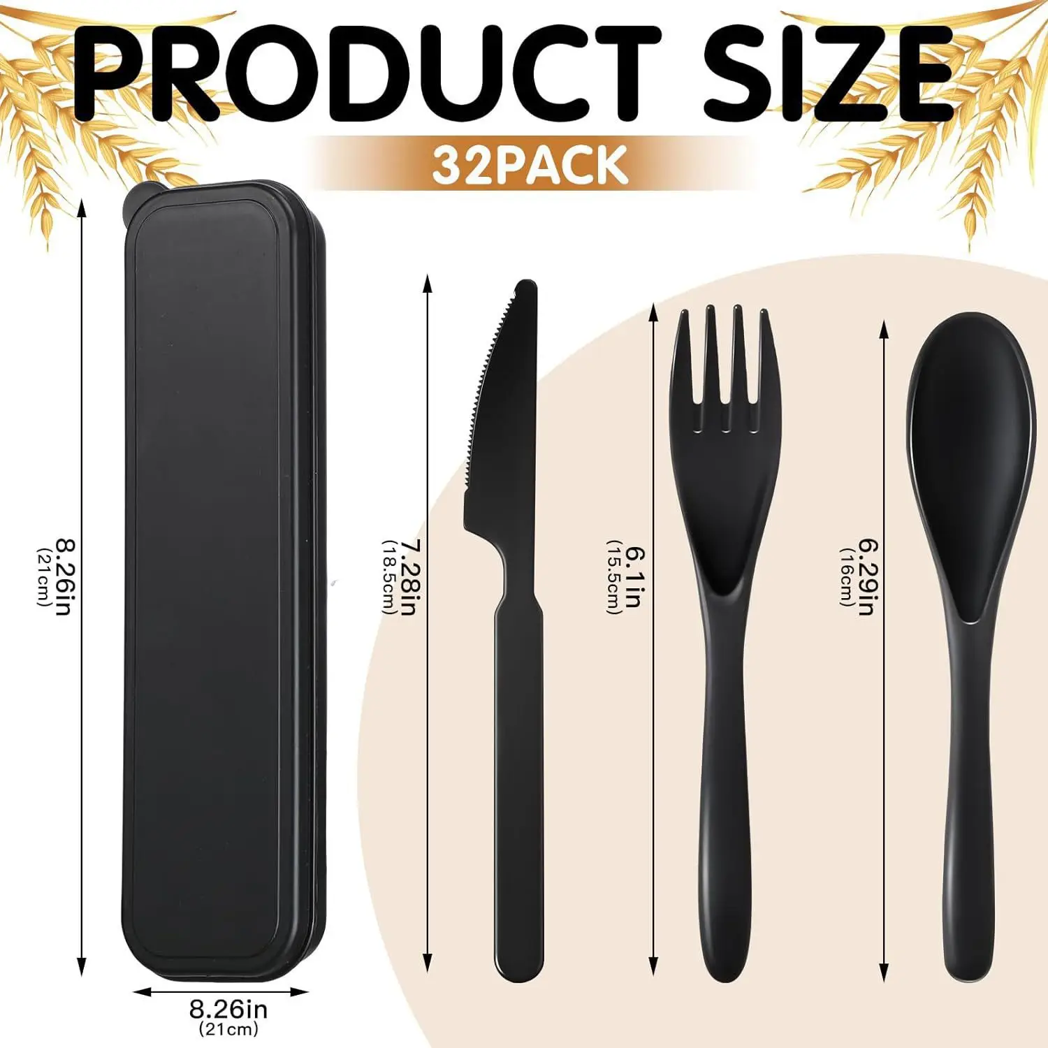 Wheat tableware three-piece portable tableware wheat straw knife, fork and spoon tableware gift suit Black