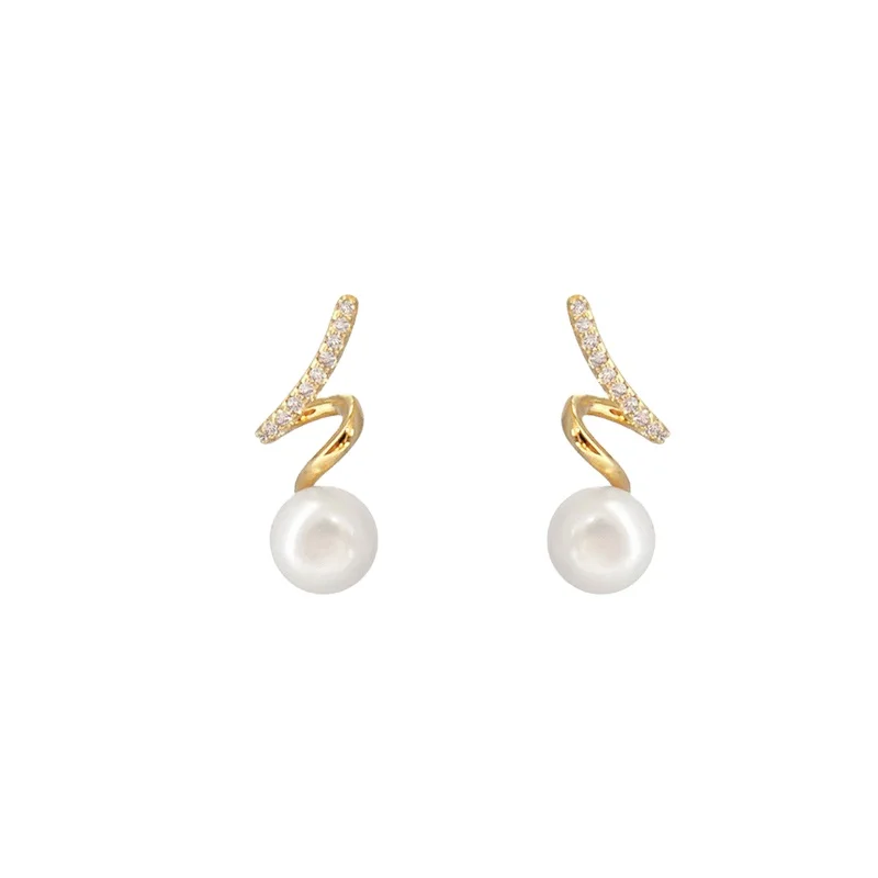 ED65274  Wholesale Korean  Korean Summer 925 Silver post Zircon Delicate Pearl Stud Earrings Gold Plated Women Jewelry