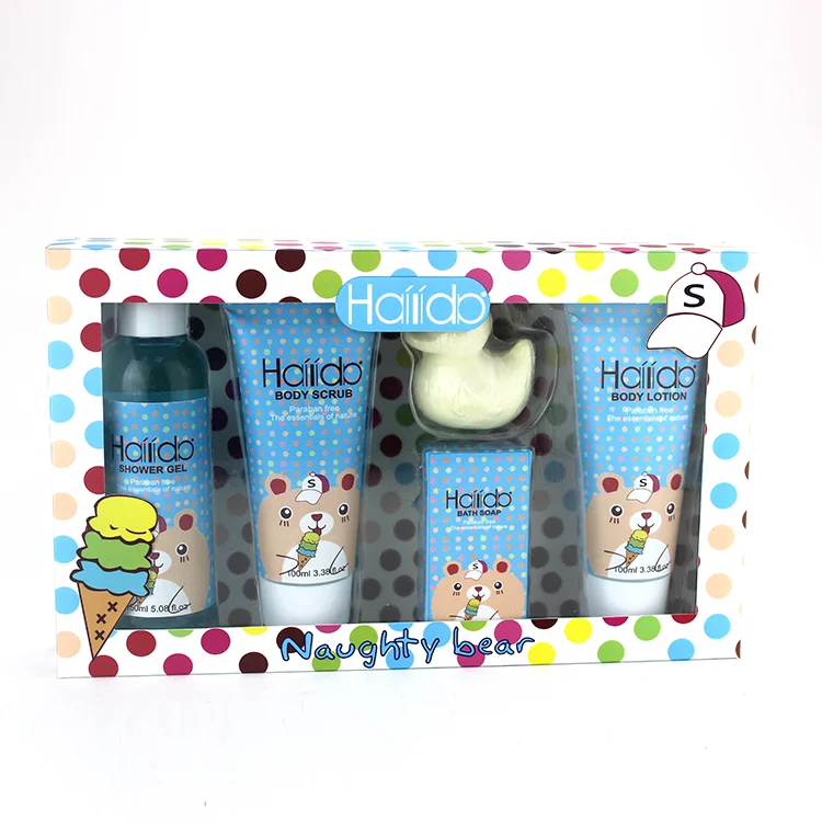 Professional beauty baby spa  bath gift set 3pcs shower gel body lotion in pvc paper box
