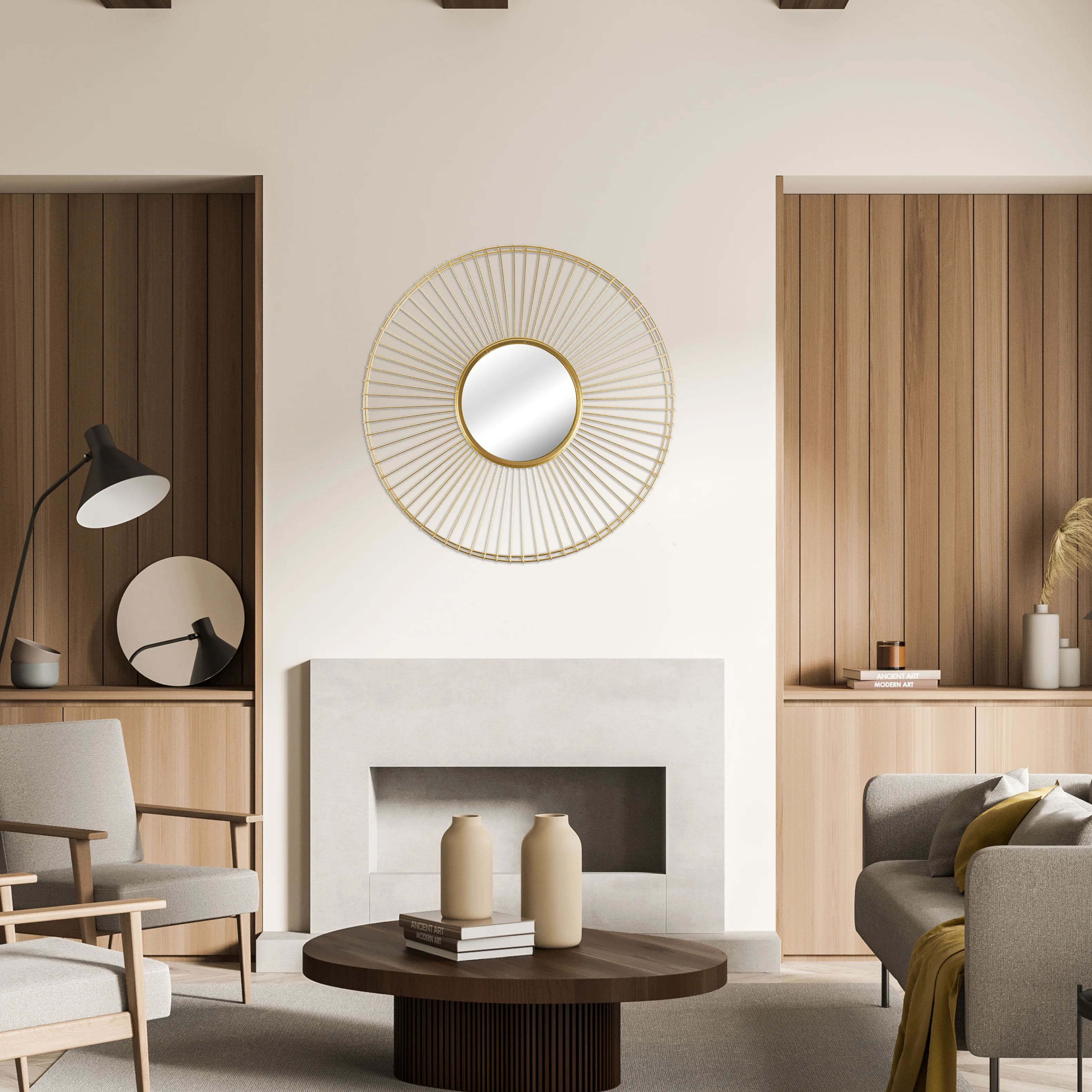 Modern Home Decorative Two Layers Gold  Framed Large Round Wall Mirror Modern Metal Mirrors