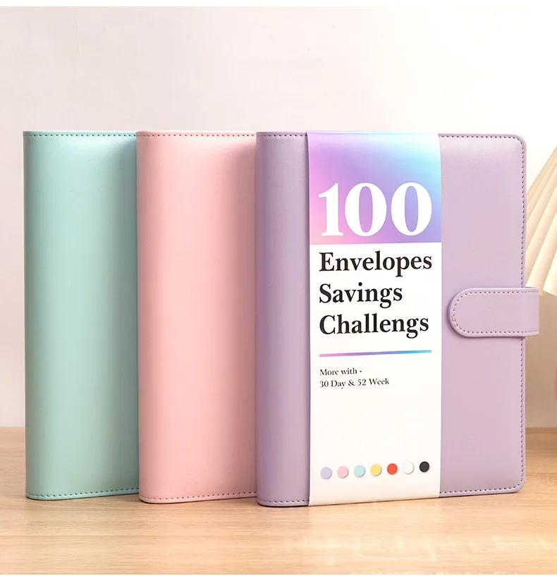 Hot sale new style 100 Day Challenge Save money hardcover PU cover Cash reserve book customizable