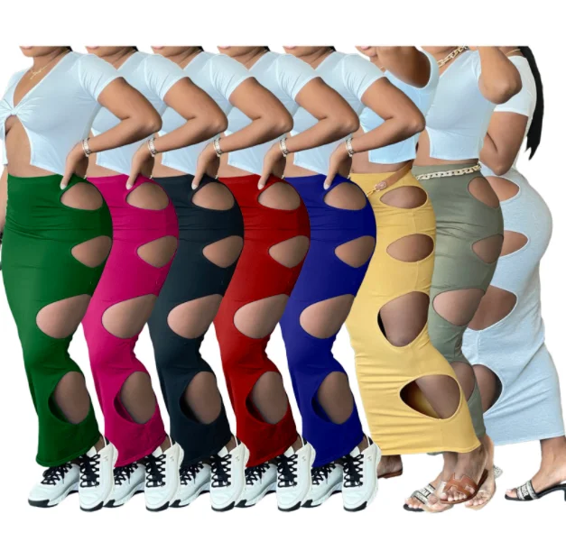 
WX1154 Hot sale ripped hole hollow skirt fashion women clothing 